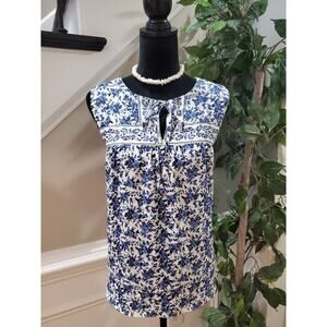 Tabitha Webb Women's Blue Floral Polyester Round Neck Sleeveless Top Blouse L